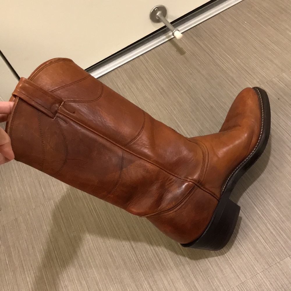 Nocona Brown Leather Cowboy Boots with Pull Tabs - Picture 9 of 12